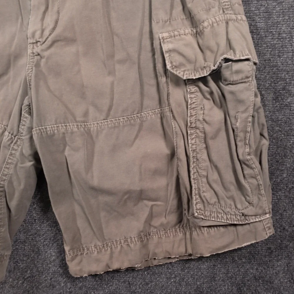 VTG Abercrombie Cargo Shorts Mens XL Khaki Tan Cotton Elastic Waist Pockets